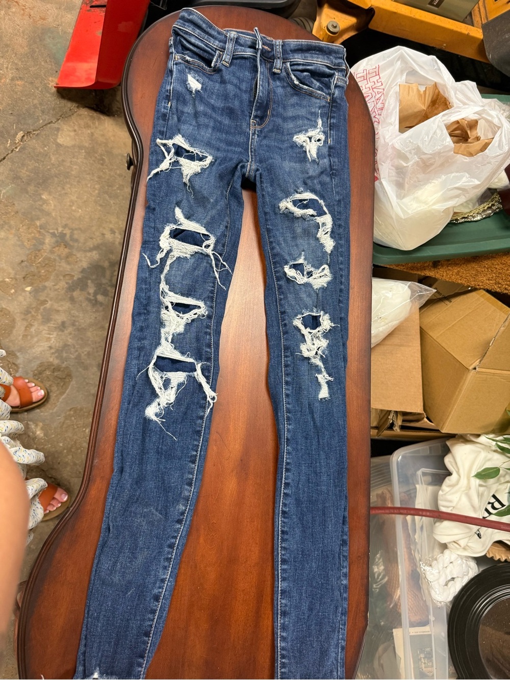 American Eagle Outfitters Distressed Skinny Jeans - Dark Blue